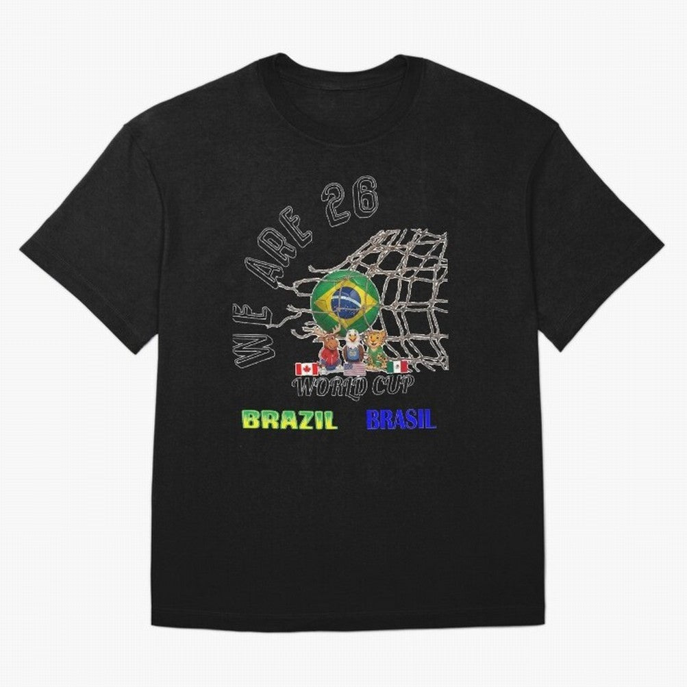 World Cup 26 - Brazil Oversized T-Shirt Remember FIFA World Cup 2026 for Fans of Mbappe and Neymar and England and Germany, Bringing Sports Nostalgia, International Competition, Famous Players and Unforgettable Victories; Built for Supporters