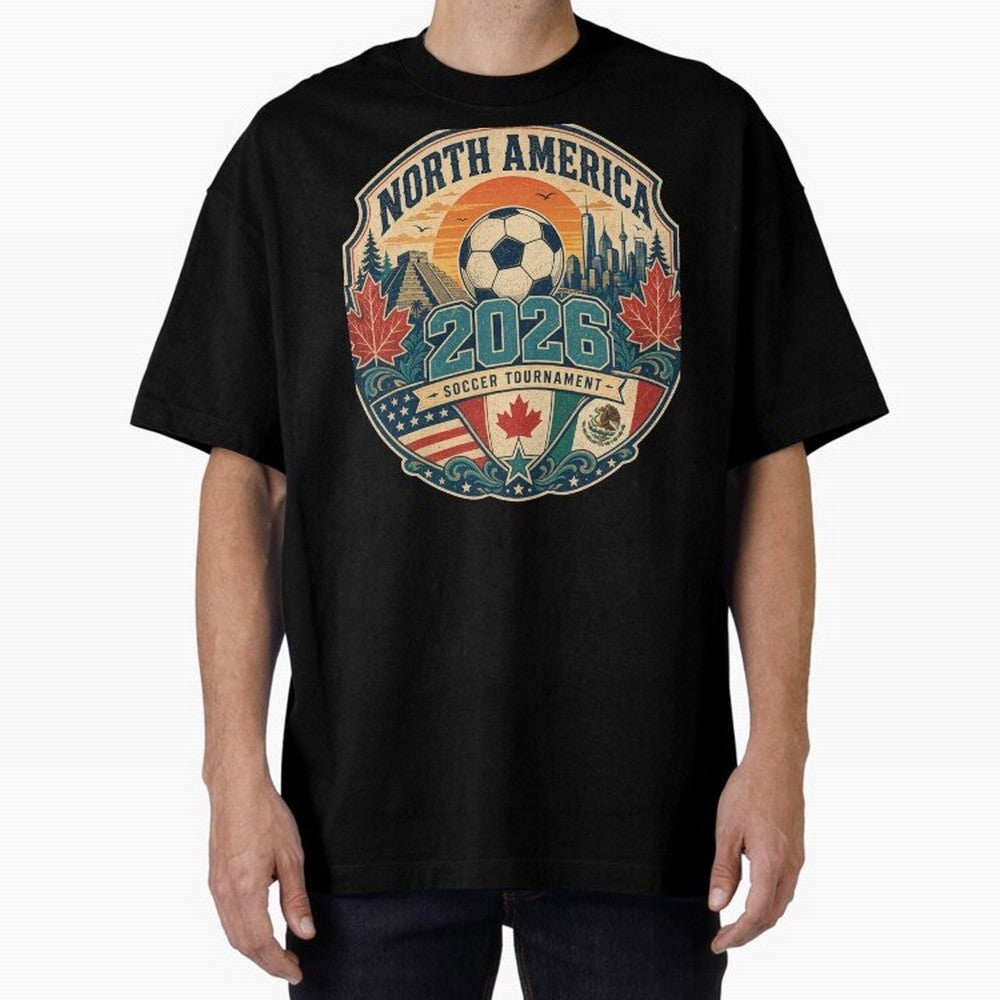 USA Canada Mexico Soccer Cup Oversized T-Shirt Celebrate the Magic of FIFA World Cup 2026 USA Canada Mexico with Haaland, England and Germany Energy, Match Day Excitement, Supporter Culture, Golden Goals and Global Football Passion; Ideal for