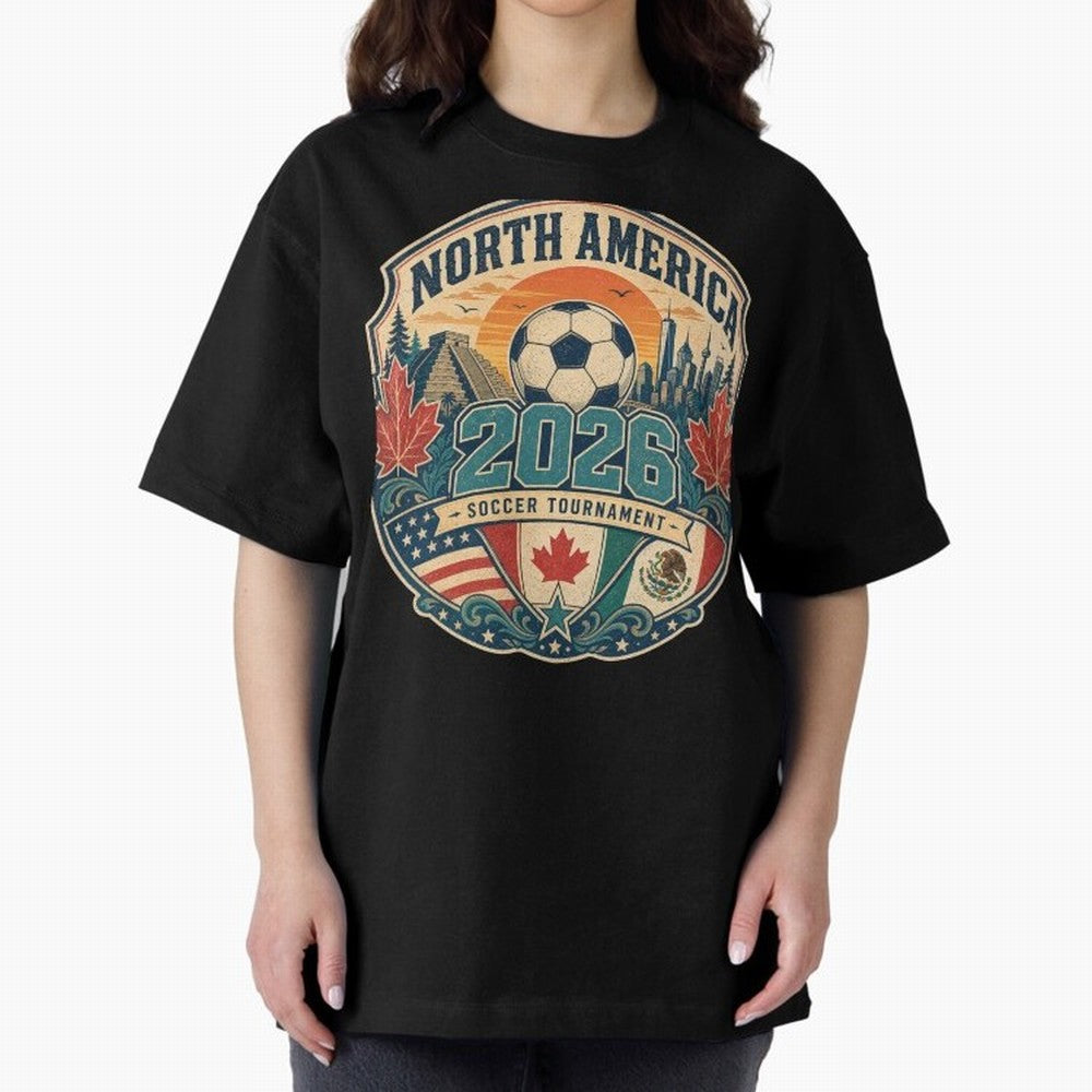 USA Canada Mexico Soccer Cup Oversized T-Shirt Celebrate the Magic of FIFA World Cup 2026 USA Canada Mexico with Haaland, England and Germany Energy, Match Day Excitement, Supporter Culture, Golden Goals and Global Football Passion; Ideal for