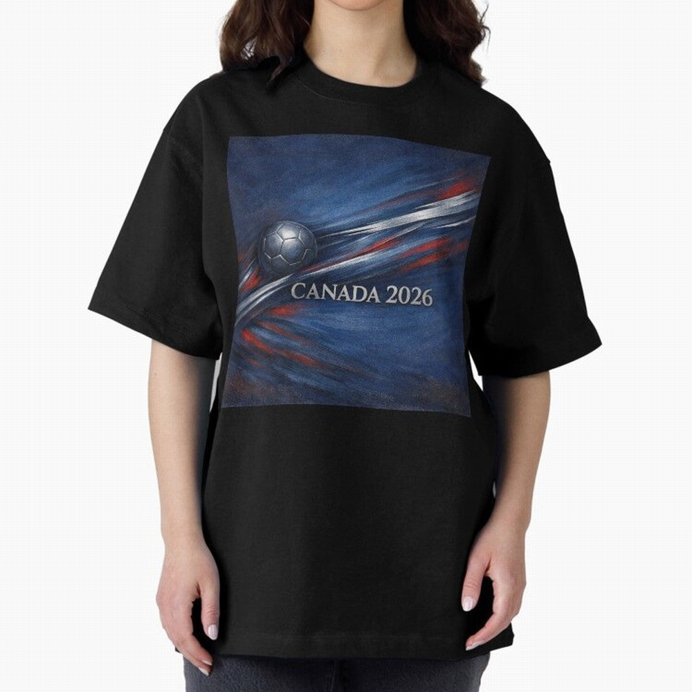 Canada 2026 Soccer Theme with silver lines Oversized T-Shirt Show Your Love for FIFA World Cup 2026 Group Stage Spirit, with Netherlands, Mbappe and Neymar, Goal Celebration Energy, Supporter Heritage, Football Icons and Worldwide Tournament Joy;