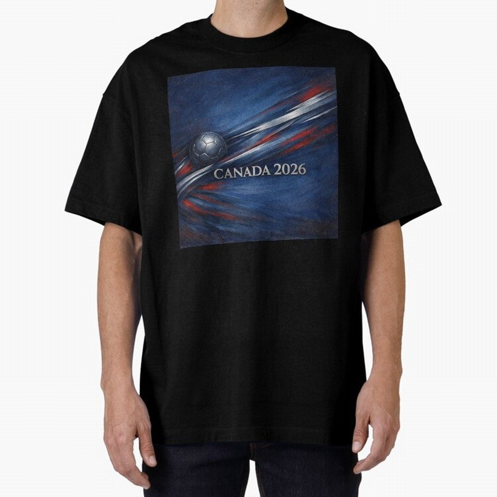 Canada 2026 Soccer Theme with silver lines Oversized T-Shirt Show Your Love for FIFA World Cup 2026 Group Stage Spirit, with Netherlands, Mbappe and Neymar, Goal Celebration Energy, Supporter Heritage, Football Icons and Worldwide Tournament Joy;