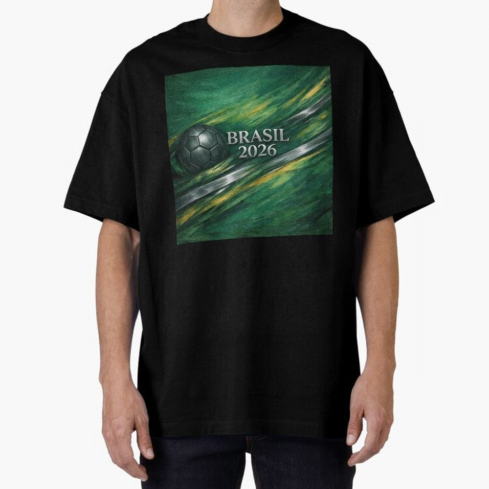 Brazil World Cup 2026 Concept Oversized T-Shirt Represent Football Lovers during FIFA World Cup 2026 Spirit, Celebrating Portugal, Spain and Germany, Messi, CR7 and Mbappe, Championship Spirit, Famous Goals, Roaring Crowds and International