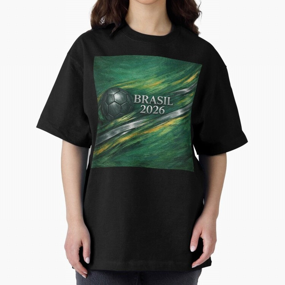 Brazil World Cup 2026 Concept Oversized T-Shirt Represent Football Lovers during FIFA World Cup 2026 Spirit, Celebrating Portugal, Spain and Germany, Messi, CR7 and Mbappe, Championship Spirit, Famous Goals, Roaring Crowds and International