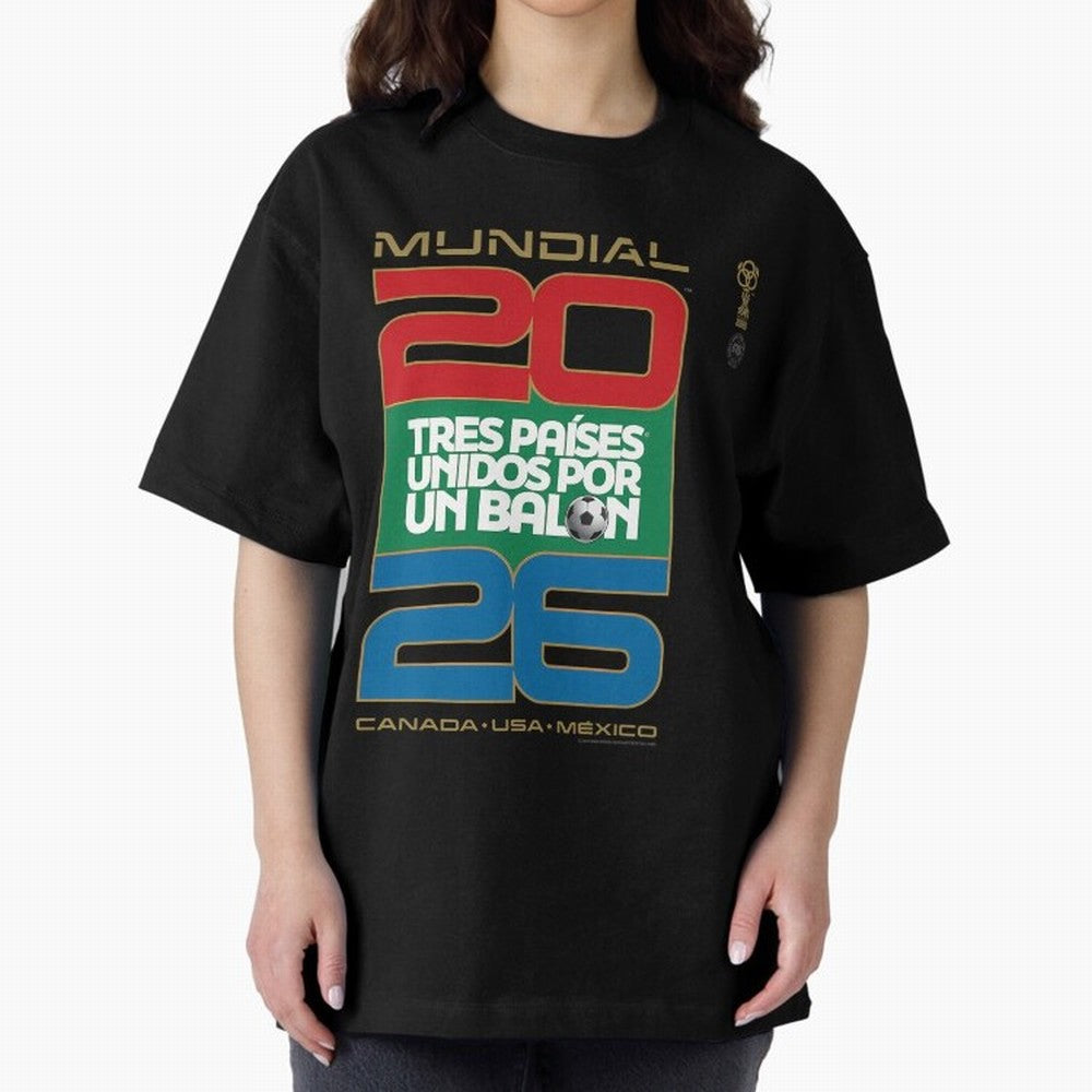 Mundial 26 Three Nations United By A Soccer Ball. Unidos Por Un Baln - World Cup Oversized T-Shirt Celebrate Football Heritage in FIFA World Cup 2026 Group Stage Spirit, Filled with Brazil, Haaland and Mbappe, Match Day Excitement, Supporter