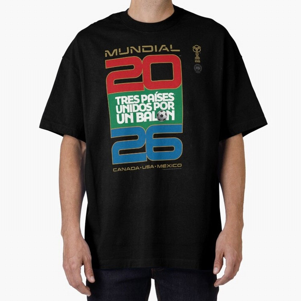 Mundial 26 Three Nations United By A Soccer Ball. Unidos Por Un Baln - World Cup Oversized T-Shirt Celebrate Football Heritage in FIFA World Cup 2026 Group Stage Spirit, Filled with Brazil, Haaland and Mbappe, Match Day Excitement, Supporter