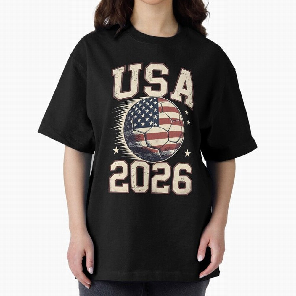 USA 2026 World Cup Soccer Oversized T-Shirt Bring Home Global Football Passion for FIFA World Cup 2026 USA Canada Mexico, Featuring CR7 and Messi, Brazil, Classic Soccer Heritage, Championship Pressure, Fan Loyalty and International Pride; Perfect