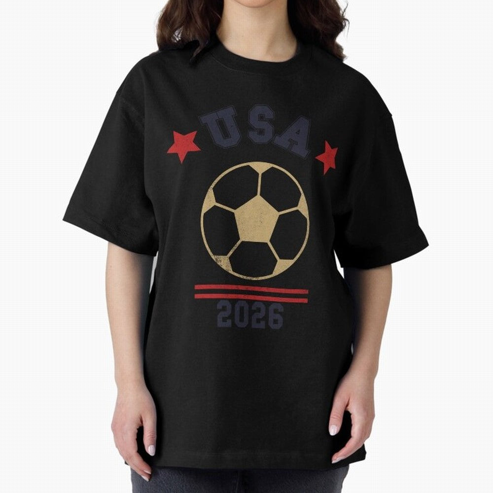USA Soccer Fan 2026 Jersey Style Design Oversized T-Shirt Show Match Day Excitement for Global Football Passion for FIFA World Cup 2026, Connected to Messi and Cristiano Ronaldo, Spain and Netherlands, Worldwide Fan Energy, Dramatic Goals, Stadium