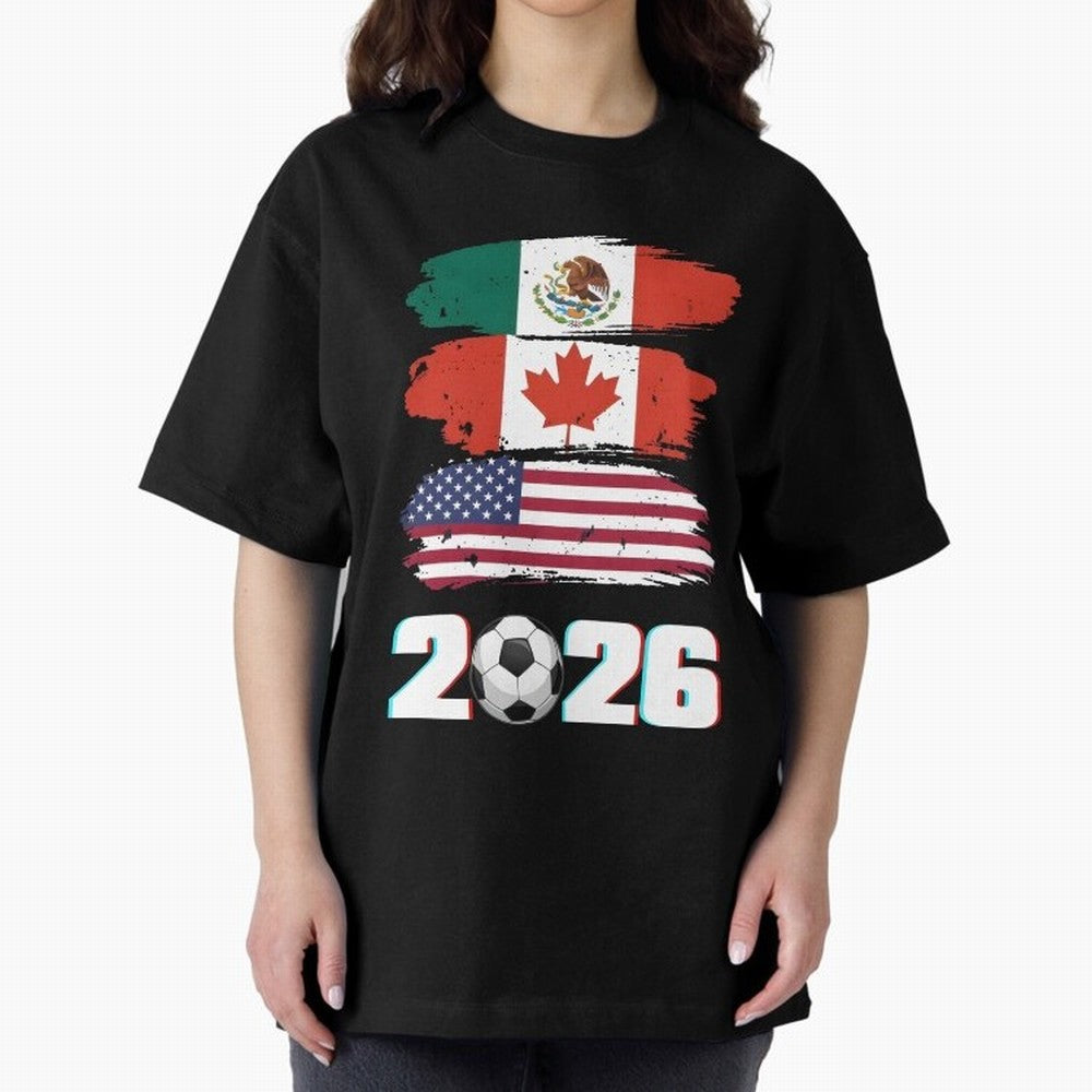 USA Canada Mexico Flag 2026 Cup Brush Art Oversized T-Shirt Honor the Football Icons of the FIFA World Cup 2026 USA Canada Mexico Journey through Messi Highlights, Brazil Pride, Stadium Chants, National Pride, Trophy Dreams and Unforgettable