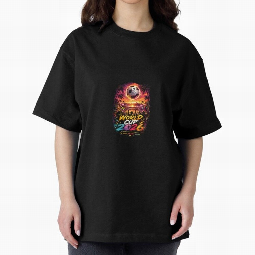 Copy of World Cup 2026 ¨C United Passion ?? | Neon Football Design Oversized T-Shirt Capture Global Football Passion for FIFA World Cup 2026 USA Canada Mexico, Capturing Messi, CR7 and Mbappe, England, France and Netherlands, Global Supporter