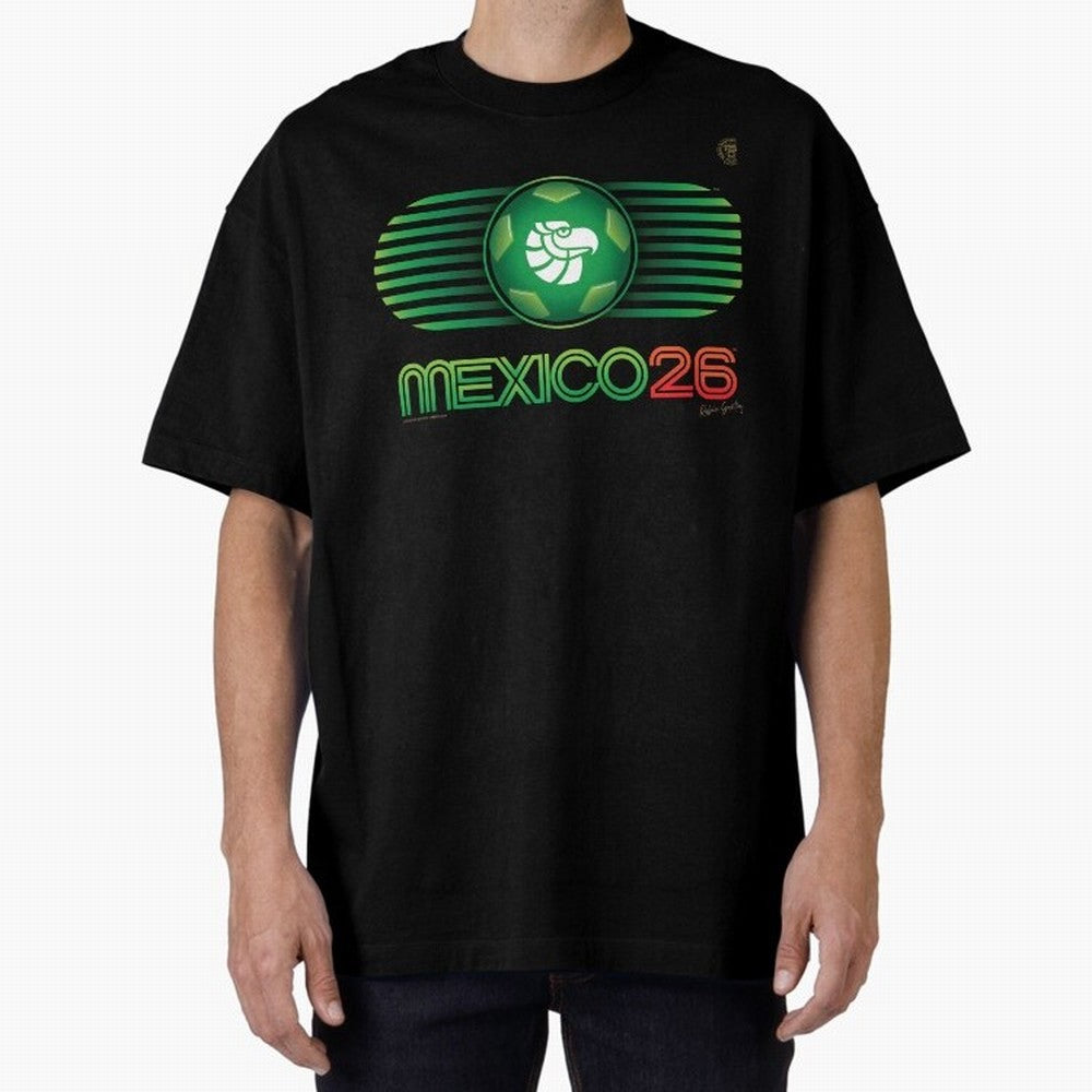 Mexico 26 World Cup Retro Logo. Autographed Oversized T-Shirt Celebrate Every Goal in Global Football Passion for FIFA World Cup 2026 USA Canada Mexico, Celebrating Mbappe, Portugal, Supporter Pride, Iconic Celebrations, Legendary Names and Global