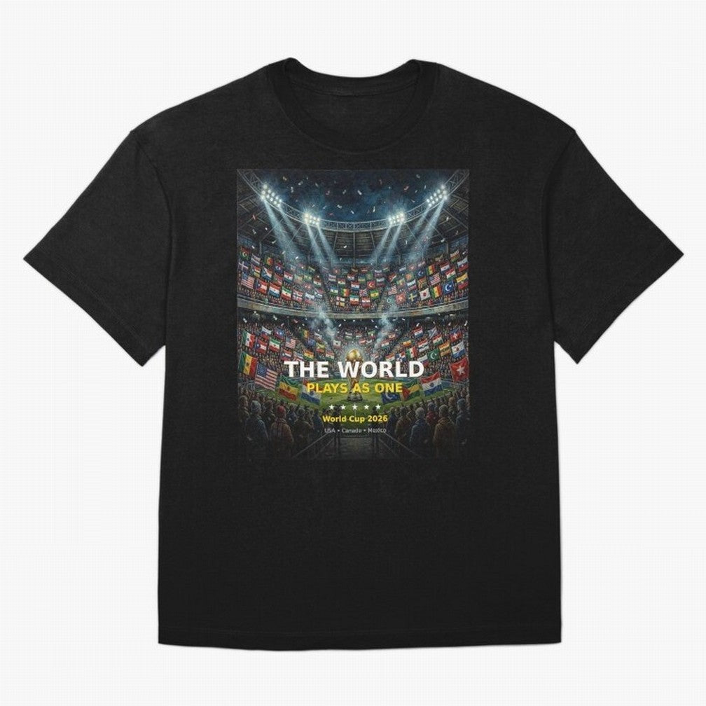 The World Plays As One - World Cup 2026 Soccer Fan Tee Oversized T-Shirt Treasure the FIFA World Cup 2026 Group Stage Journey through CR7 Highlights, England Pride, Football History, Final Match Energy, Crowd Noise and Once in a Lifetime Moments;
