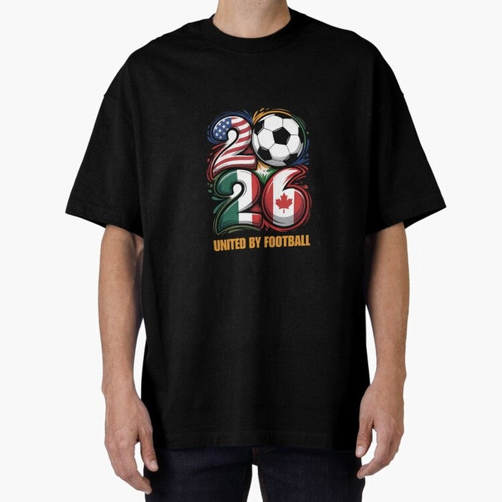 United By Football Soccer Fan Gear 2026 Oversized T-Shirt Stand Out with Spirit from FIFA World Cup 2026 USA Canada Mexico for Fans of CR7 and England and Germany, Bringing Football Passion, Legendary Performances, Festival Vibes and Supporter