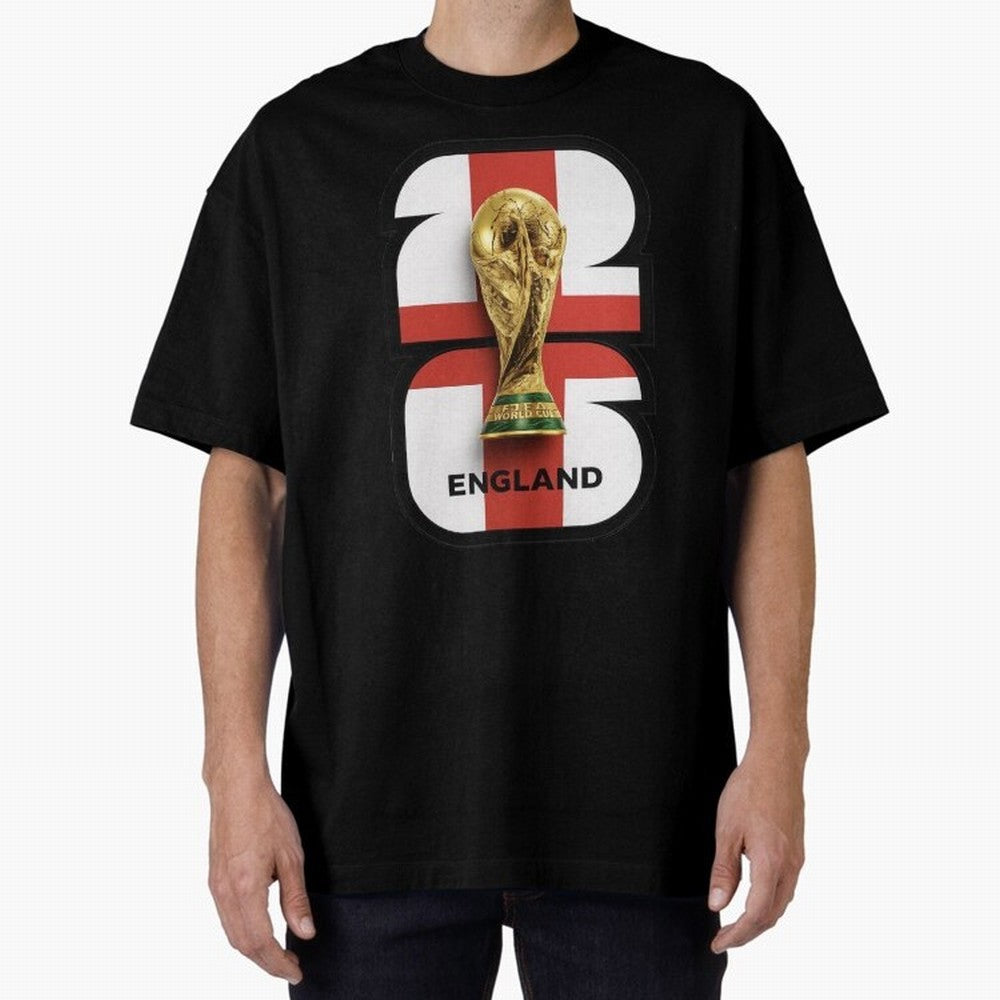 England Football World Cup 2026 - Three Lions Gold Trophy Edition Oversized T-Shirt Cheer for FIFA World Cup 2026 Group Stage Highlighting Cristiano Ronaldo, Haaland and CR7, France Energy, Champion Mindset, Group Stage Buzz, Knockout Tension and