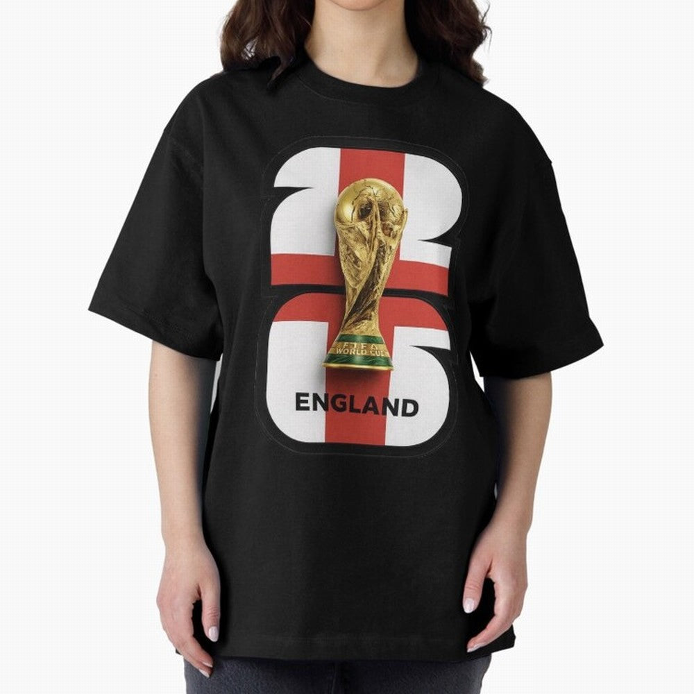 England Football World Cup 2026 - Three Lions Gold Trophy Edition Oversized T-Shirt Cheer for FIFA World Cup 2026 Group Stage Highlighting Cristiano Ronaldo, Haaland and CR7, France Energy, Champion Mindset, Group Stage Buzz, Knockout Tension and