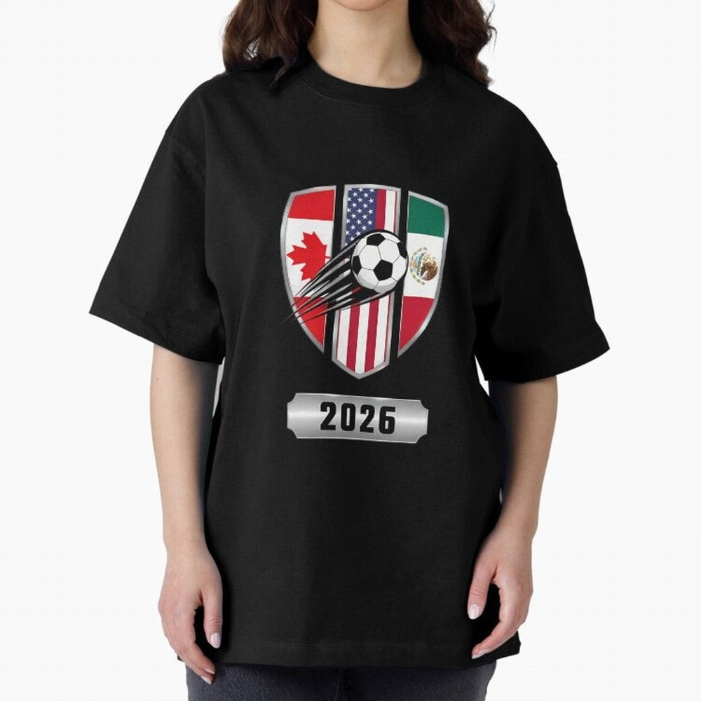 North United America Shield 2026 Cup Oversized T-Shirt Elevate Global Football Passion for FIFA World Cup 2026, Featuring Cristiano Ronaldo, Haaland and CR7, Brazil, Portugal and Argentina, Supporter Pride, Iconic Celebrations, Legendary Names and