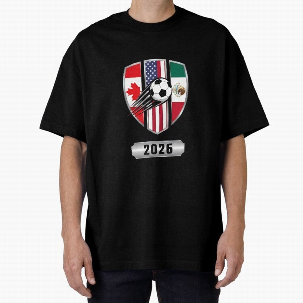 North United America Shield 2026 Cup Oversized T-Shirt Elevate Global Football Passion for FIFA World Cup 2026, Featuring Cristiano Ronaldo, Haaland and CR7, Brazil, Portugal and Argentina, Supporter Pride, Iconic Celebrations, Legendary Names and