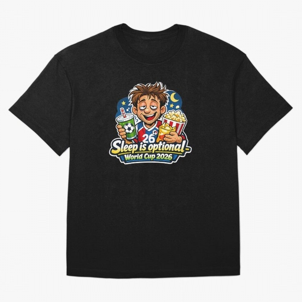 Sleep Is Optional World Cup 2026 Soccer Fan Night Oversized T-Shirt Represent the Passion of FIFA World Cup 2026 USA Canada Mexico Spirit, Highlighting Netherlands, Haaland and Mbappe, Goal Celebration Energy, Supporter Heritage, Football Icons and