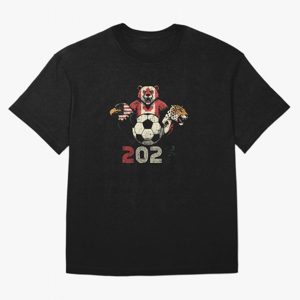 United 2026 Soccer Mascots North America Tournament T-Shirt_83157189 Oversized T-Shirt Celebrate Rivalries and Pride in Global Football Passion for FIFA World Cup 2026, Inspired by Haaland and Mbappe, England, France and Netherlands, Champion