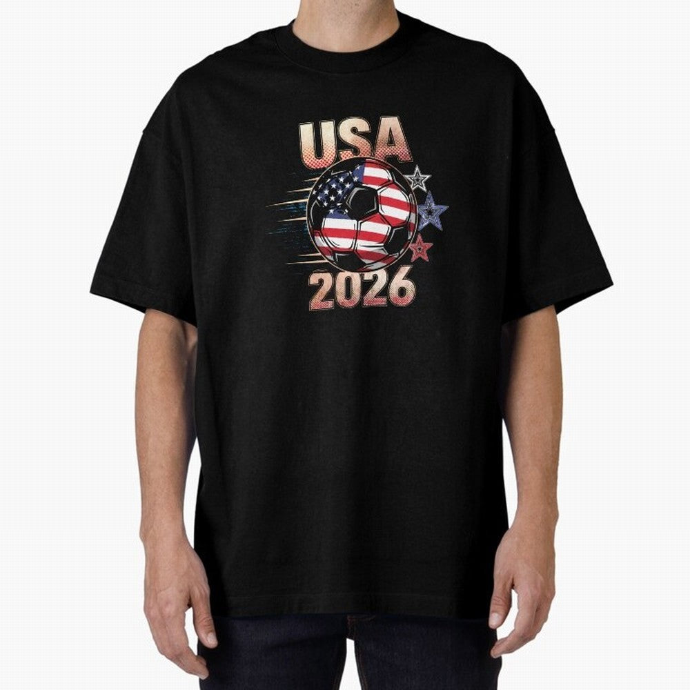 USA Soccer with Red White Blue Stars 2026 Cup T-Shirt_83834283 Oversized T-Shirt Celebrate Every Goal in Match Day Hype around FIFA World Cup 2026, Haaland and Mbappe, Argentina and Brazil, Vintage Soccer Flavor, Modern Football Stars, National