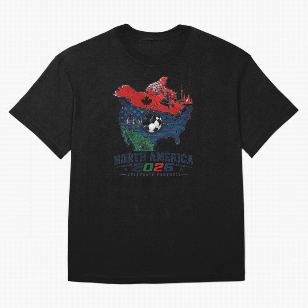 United by Football 2026 North America Soccer Design Oversized T-Shirt Get Ready for Global Football Passion for FIFA World Cup 2026 USA Canada Mexico, Celebrating Neymar, Spain, Football Passion, Legendary Performances, Festival Vibes and Supporter