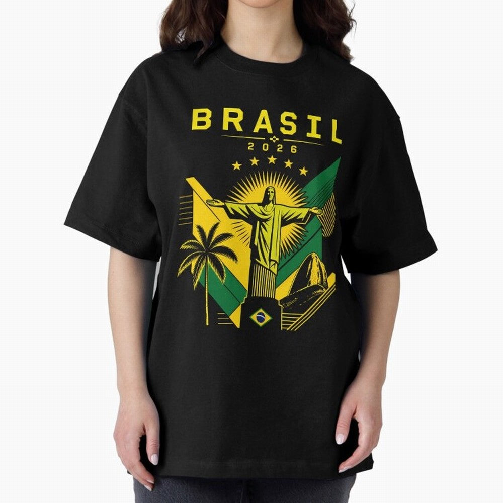 Brasil 2026 Christ the Redeemer Rio Oversized T-Shirt Experience the Global Stage of Match Day Hype around FIFA World Cup 2026 Group Stage, Messi and Cristiano Ronaldo, France and Portugal, Fan Favorite Moments, National Team Passion, Big Match