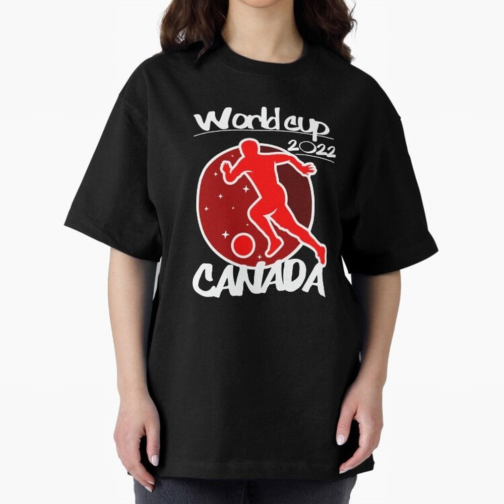 Canada World Cup 2022 Oversized T-Shirt Represent Football Lovers during FIFA World Cup 2026 Group Stage for Fans of Messi, CR7 and Mbappe and Portugal, Bringing Vintage Soccer Flavor, Modern Football Stars, National Flags and Final Night Emotion;