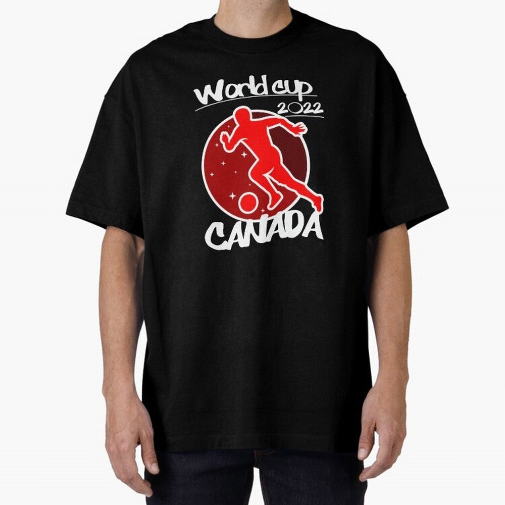 Canada World Cup 2022 Oversized T-Shirt Represent Football Lovers during FIFA World Cup 2026 Group Stage for Fans of Messi, CR7 and Mbappe and Portugal, Bringing Vintage Soccer Flavor, Modern Football Stars, National Flags and Final Night Emotion;