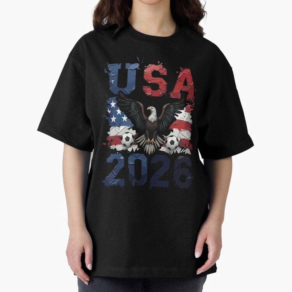 USA 2026 Soccer Eagle - World Cup Football Oversized T-Shirt Follow Every Goal of Global Football Passion for FIFA World Cup 2026 Group Stage, Made for Cristiano Ronaldo, Haaland and CR7, Spain and Netherlands, Champion Mindset, Group Stage Buzz,