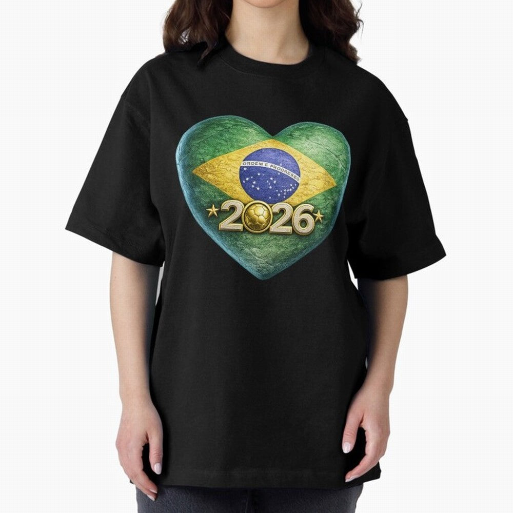 Brazil 2026 World Football Heart Flag Designs Oversized T-Shirt Support the Legends of Match Day Hype around FIFA World Cup 2026 Group Stage, CR7, Germany, Worldwide Fan Energy, Dramatic Goals, Stadium Lights and Championship Celebrations; Made for