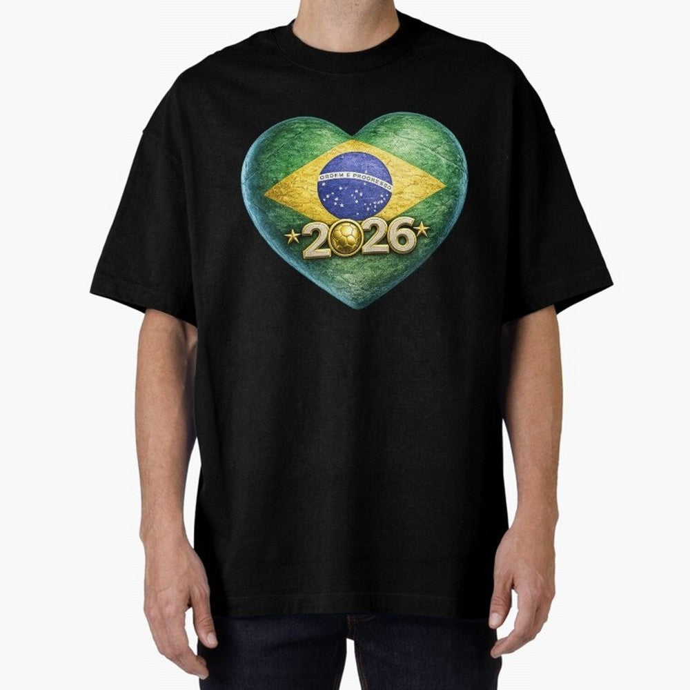Brazil 2026 World Football Heart Flag Designs Oversized T-Shirt Support the Legends of Match Day Hype around FIFA World Cup 2026 Group Stage, CR7, Germany, Worldwide Fan Energy, Dramatic Goals, Stadium Lights and Championship Celebrations; Made for
