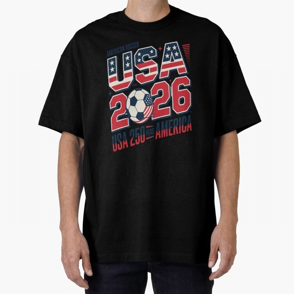 USA Soccer 250 Years 1776 -2026 Oversized T-Shirt Represent the FIFA World Cup 2026 Group Stage Journey through Haaland Highlights, Argentina Pride, Vintage Soccer Flavor, Modern Football Stars, National Flags and Final Night Emotion; Created for