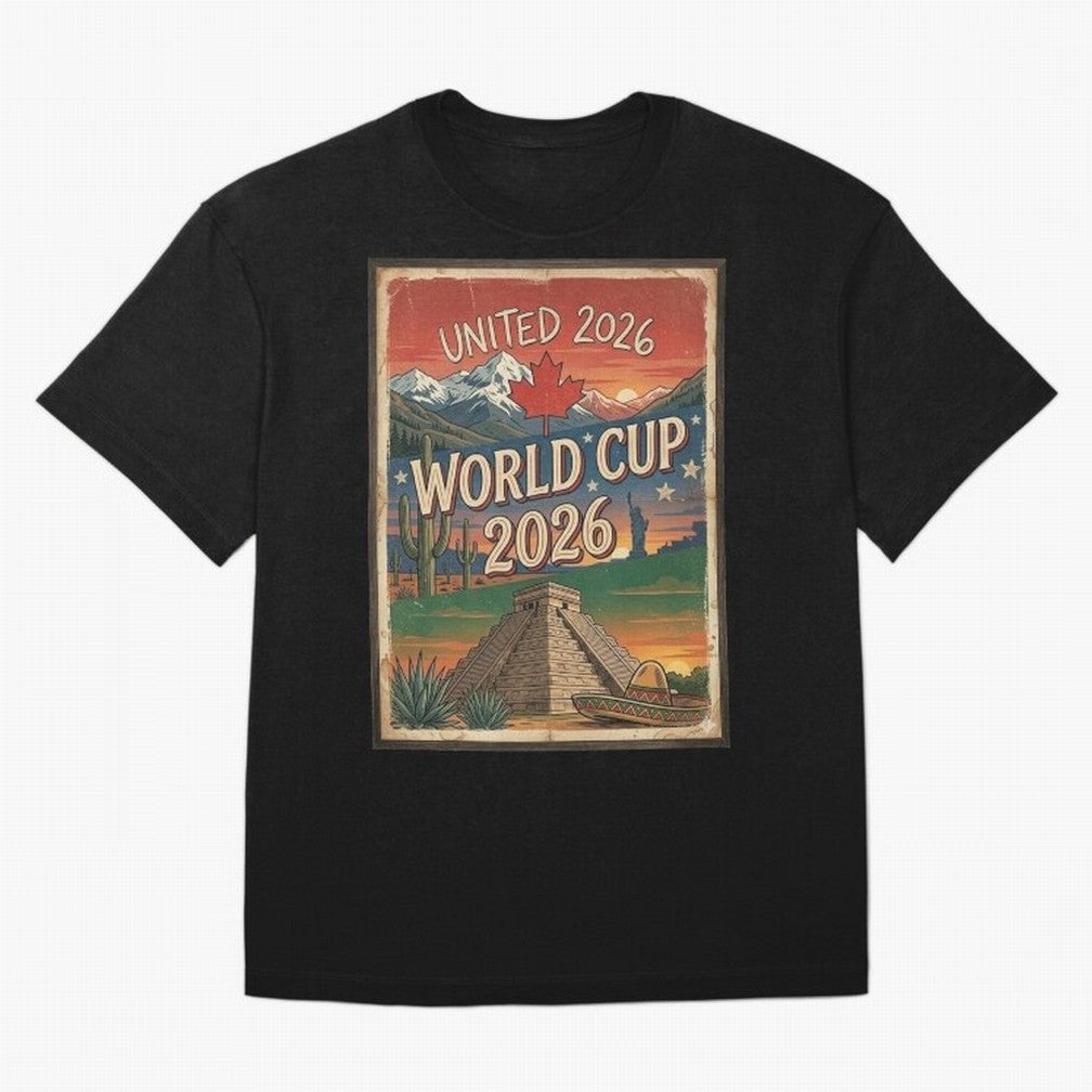 United 2026 World Cup ¨C Vintage North America Soccer Poster Oversized T-Shirt Celebrate the Road through FIFA World Cup 2026 for Fans of Messi, CR7 and Mbappe and Argentina, Bringing Supporter Pride, Iconic Celebrations, Legendary Names and Global