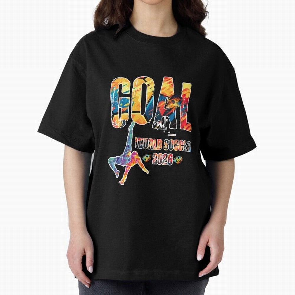 Goal World Soccer Championship 2026 Oversized T-Shirt Honor Football Greatness during Global Football Passion for FIFA World Cup 2026, Highlighting CR7, Germany, Football History, Final Match Energy, Crowd Noise and Once in a Lifetime Moments; Made
