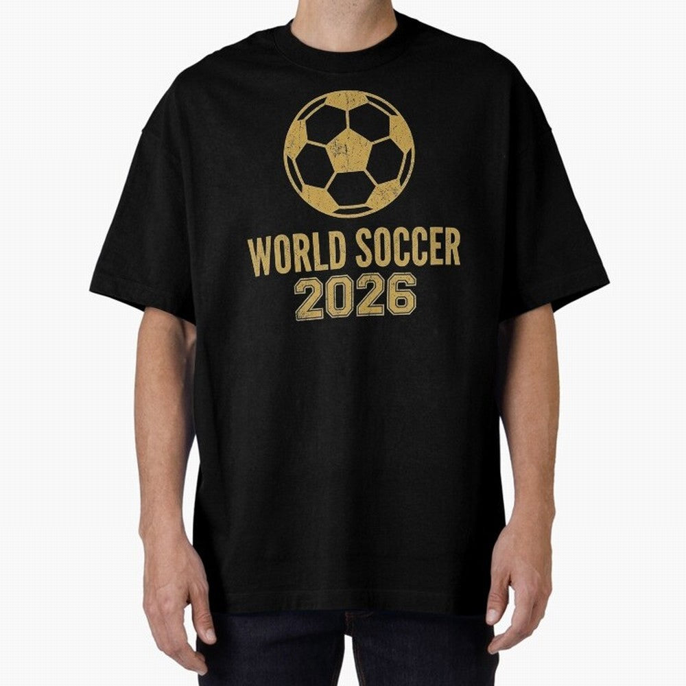 Retro World Soccer 2026 Design Oversized T-Shirt Represent Fans Who Live for FIFA World Cup 2026 Filled with Haaland and Mbappe, Argentina Energy, Retro Football Energy, Iconic Rivalries, Trophy Chase Drama and Stadium Atmosphere; Built for