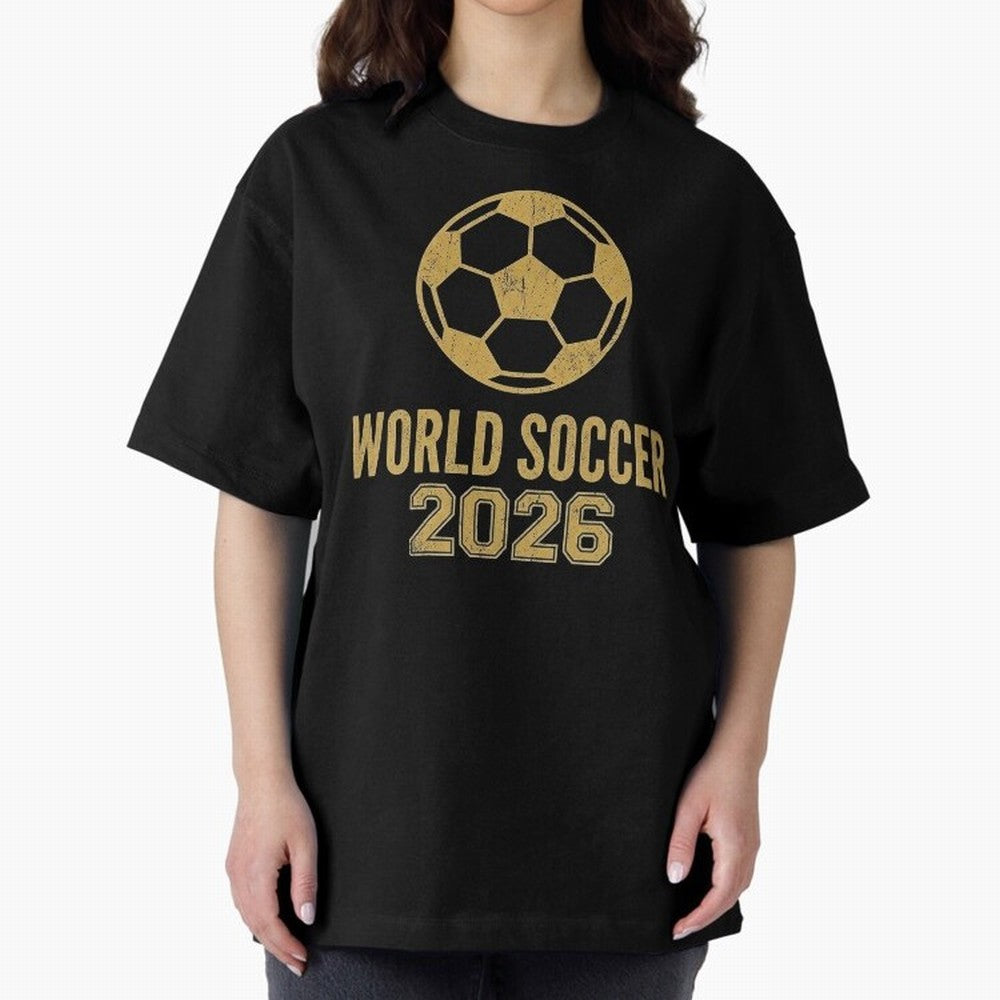Retro World Soccer 2026 Design Oversized T-Shirt Represent Fans Who Live for FIFA World Cup 2026 Filled with Haaland and Mbappe, Argentina Energy, Retro Football Energy, Iconic Rivalries, Trophy Chase Drama and Stadium Atmosphere; Built for
