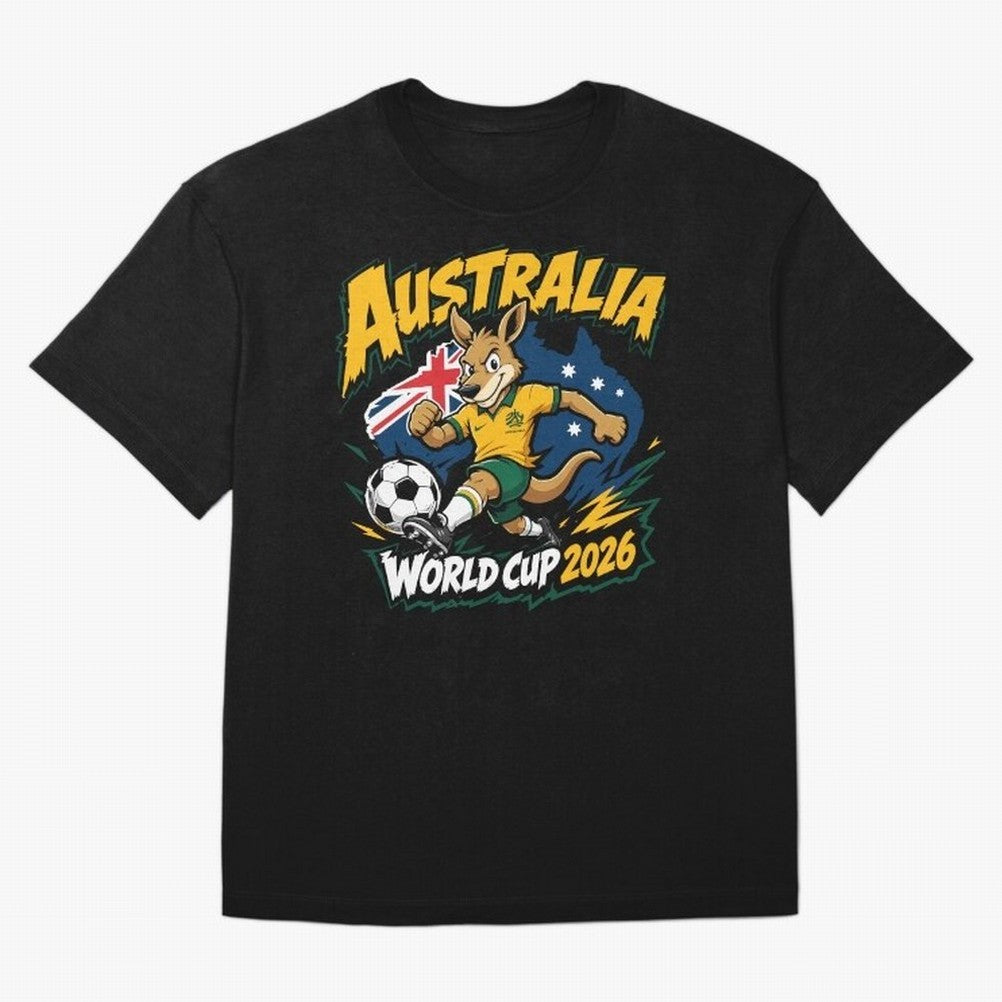 Australia World Cup 2026 Kangaroo Soccer Fan Art Oversized T-Shirt Relive Global Football Passion for FIFA World Cup 2026, with CR7, Germany, Sports Nostalgia, International Competition, Famous Players and Unforgettable Victories; Made for Die Hard