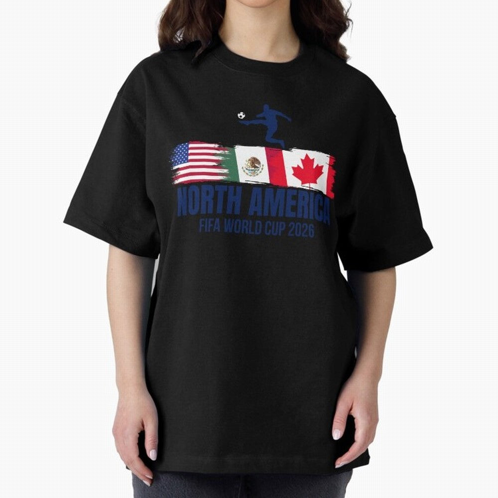 2026 North America Soccer World Tour - USA Mexico Canada Oversized T-Shirt Support Iconic Players in FIFA World Cup 2026 Spirit, Highlighting Netherlands, Neymar, Tournament Hype, Historic Matchups, Family Viewing Parties and Global Sports Pride;