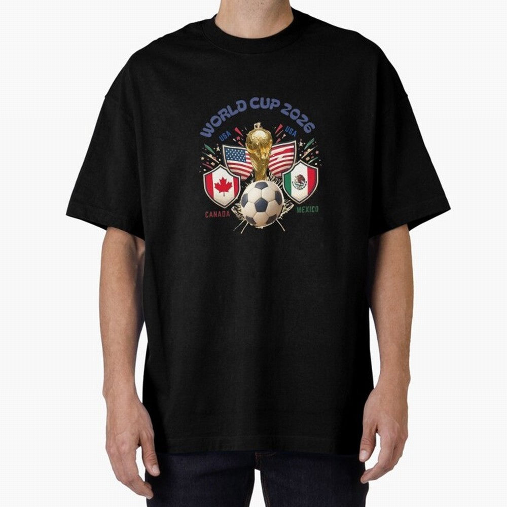 World Cup 2026 Host Nations Crest Oversized T-Shirt Celebrate Soccer Greatness during FIFA World Cup 2026 Driven by Messi, England, France and Netherlands Energy, Football Festival Excitement, Trophy Ambitions, Country Rivalries and Star Player