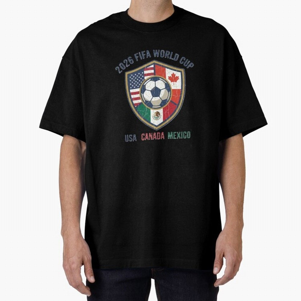 North America United Soccer 2026 Vintage Crest Oversized T-Shirt Celebrate Every Goal in FIFA World Cup 2026 Spirit, Capturing France and Portugal, Mbappe and Neymar, Tournament Hype, Historic Matchups, Family Viewing Parties and Global Sports
