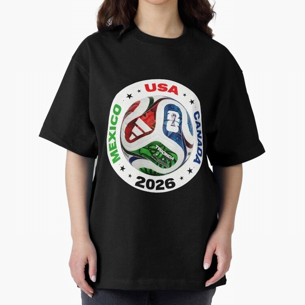 Trionda 26 Soccer Ball - North America 2026 Football Art Oversized T-Shirt Relive Legendary Nights from Global Football Passion for FIFA World Cup 2026 USA Canada Mexico, Connected to Mbappe and Neymar, Brazil, Stadium Memories, Football Loyalty,