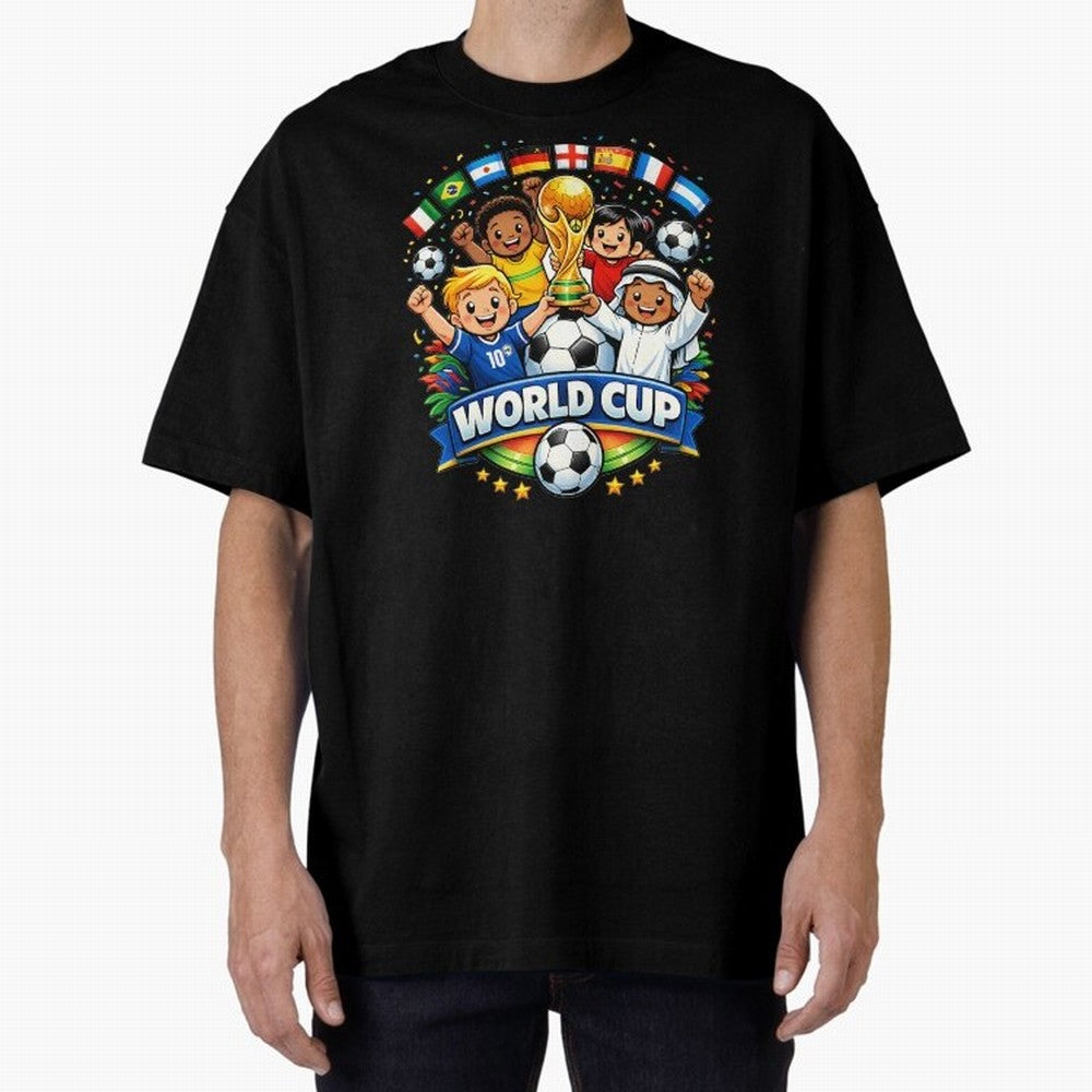 World Cup Football Oversized T-Shirt Bring World Football Passion into the FIFA World Cup 2026 Group Stage Journey through Haaland Highlights, Portugal Pride, Football Festival Excitement, Trophy Ambitions, Country Rivalries and Star Player Buzz;