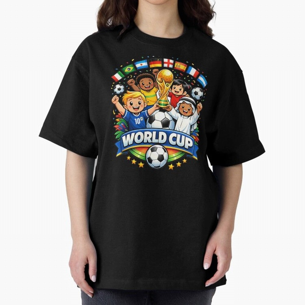 World Cup Football Oversized T-Shirt Bring World Football Passion into the FIFA World Cup 2026 Group Stage Journey through Haaland Highlights, Portugal Pride, Football Festival Excitement, Trophy Ambitions, Country Rivalries and Star Player Buzz;