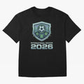 International Soccer 2026 Retro Pixel Glitch Crest Oversized T-Shirt Follow Every Goal of the FIFA World Cup 2026 Journey through Messi and Cristiano Ronaldo Highlights, England and Germany Pride, Champion Mindset, Group Stage Buzz, Knockout