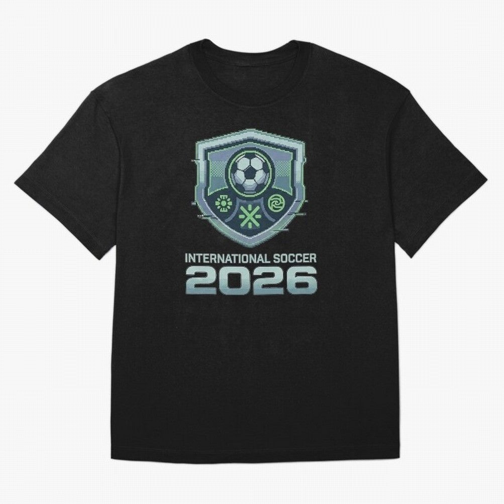 International Soccer 2026 Retro Pixel Glitch Crest Oversized T-Shirt Follow Every Goal of the FIFA World Cup 2026 Journey through Messi and Cristiano Ronaldo Highlights, England and Germany Pride, Champion Mindset, Group Stage Buzz, Knockout