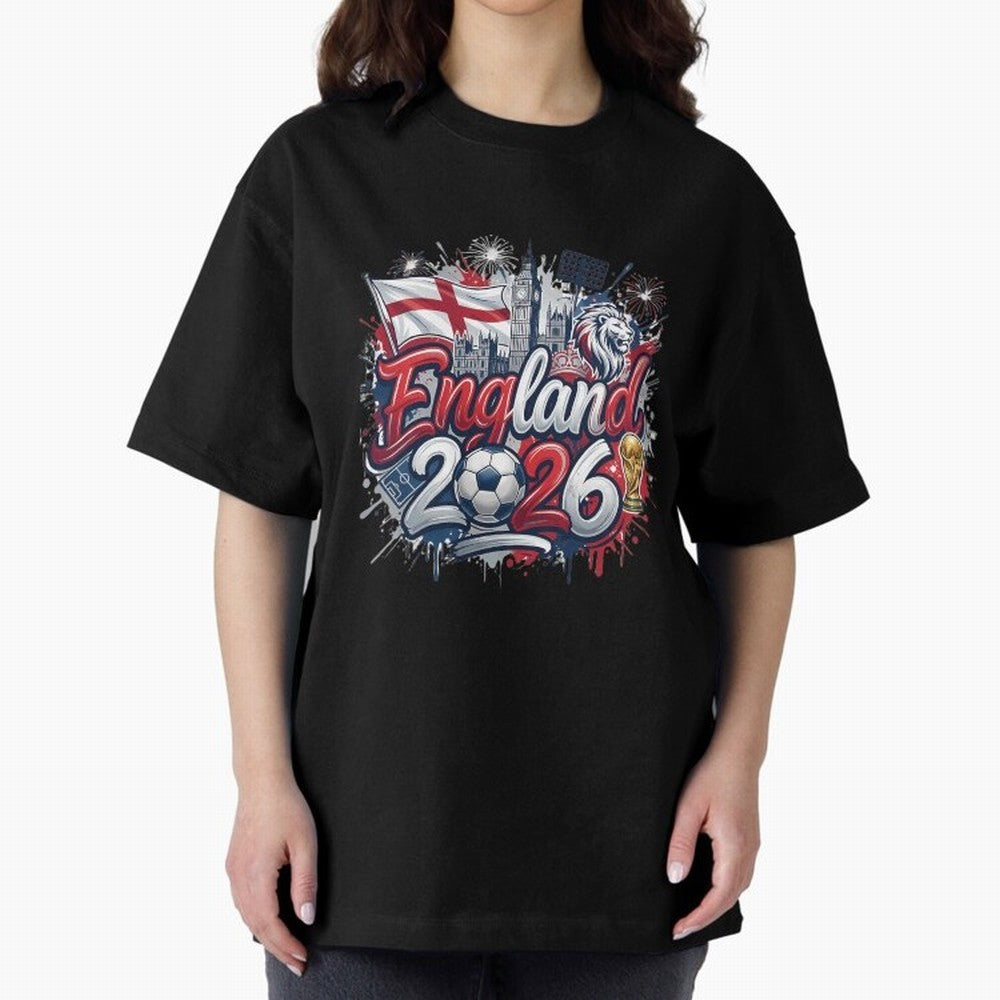 England World Cup 2026 Football Legacy Oversized T-Shirt Enjoy the Biggest Football Party of FIFA World Cup 2026 for Fans of Messi and Cristiano Ronaldo and Brazil, Portugal and Argentina, Bringing Soccer Culture, Superstar Moments, National Team