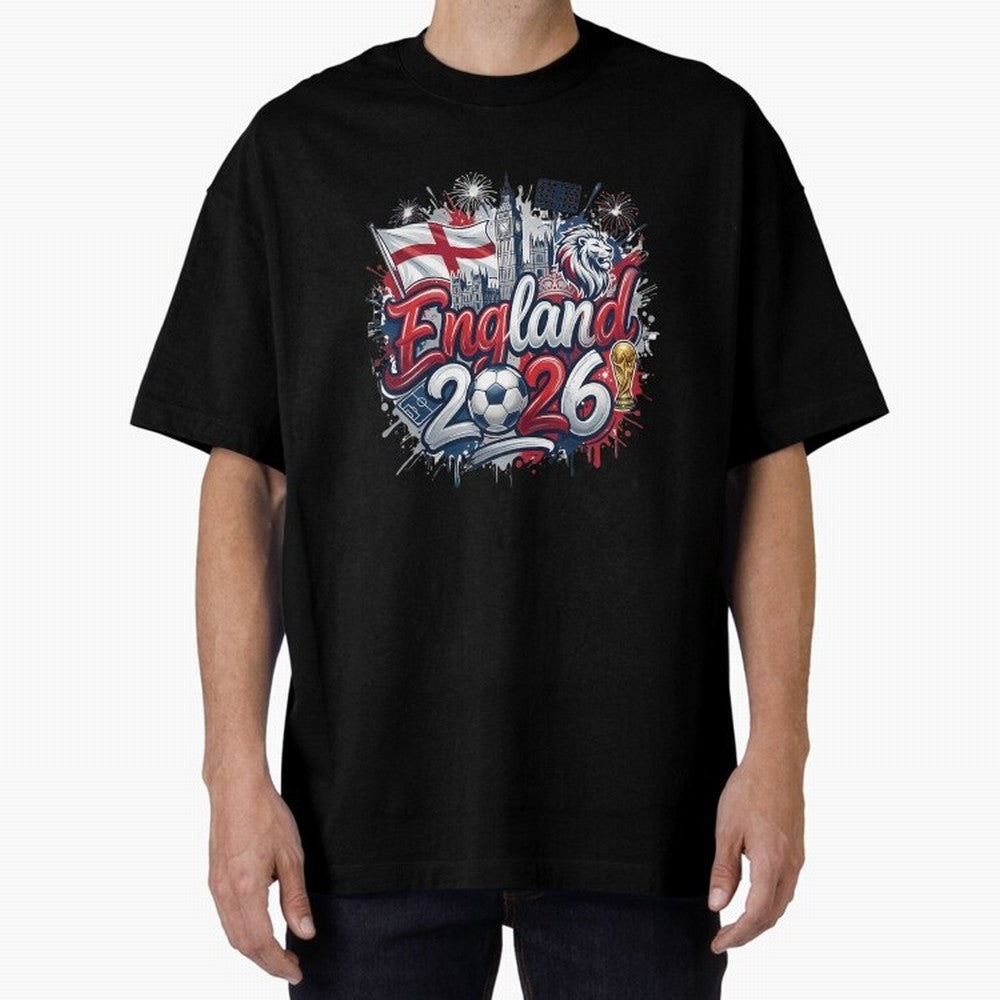 England World Cup 2026 Football Legacy Oversized T-Shirt Enjoy the Biggest Football Party of FIFA World Cup 2026 for Fans of Messi and Cristiano Ronaldo and Brazil, Portugal and Argentina, Bringing Soccer Culture, Superstar Moments, National Team