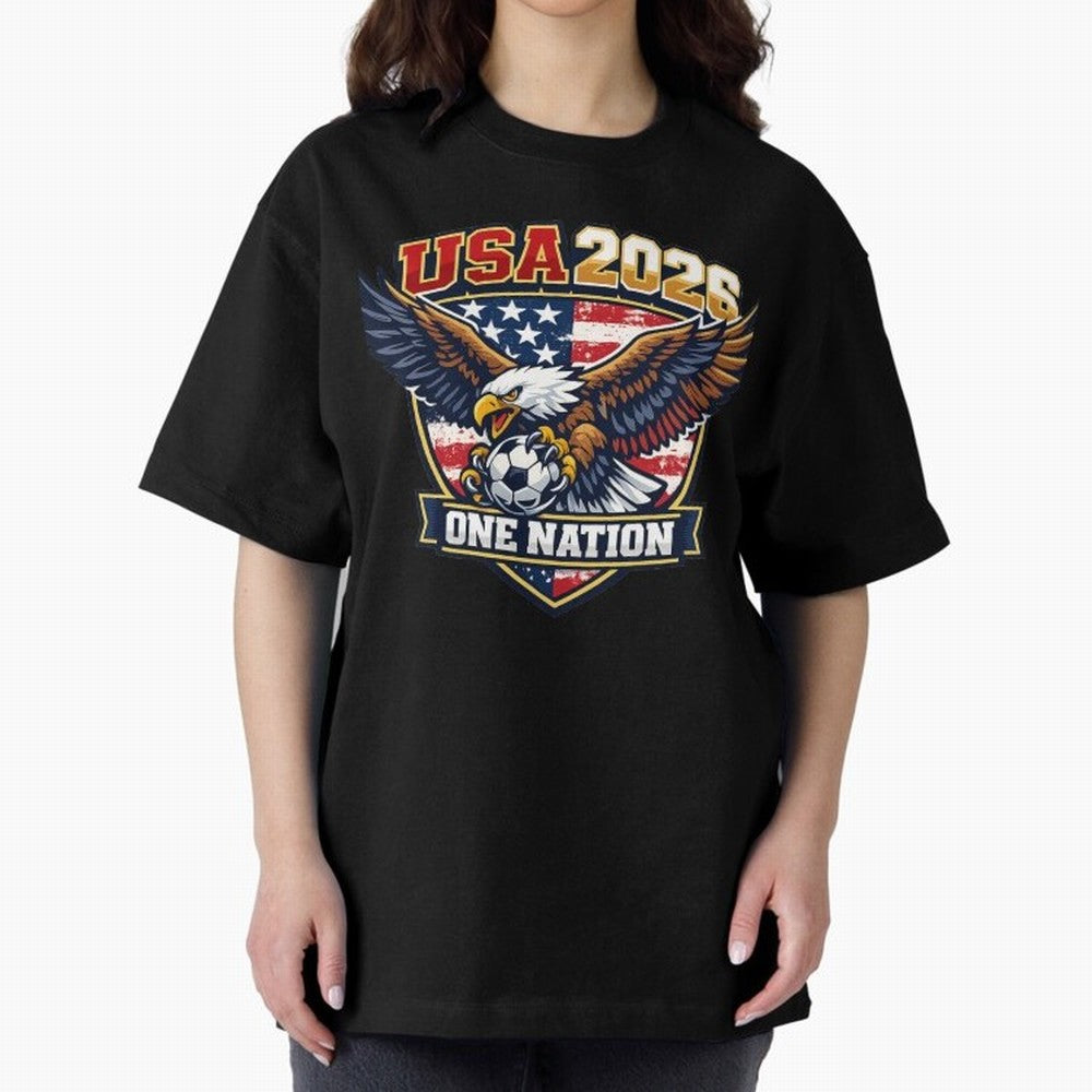 USA Canada Mexico Soccer Cup Oversized T-Shirt Celebrate Supporters United by Global Football Passion for FIFA World Cup 2026 USA Canada Mexico, Inspired by Cristiano Ronaldo, Haaland and CR7, Spain, Football Festival Excitement, Trophy Ambitions,