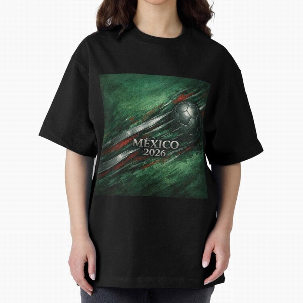 Mexico 2026 Football with Metallic Silver Line Oversized T-Shirt Celebrate the Next Chapter of the FIFA World Cup 2026 Journey through Messi Highlights, Argentina Pride, Worldwide Fan Energy, Dramatic Goals, Stadium Lights and Championship