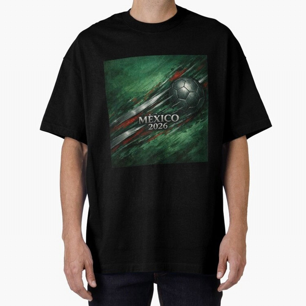 Mexico 2026 Football with Metallic Silver Line Oversized T-Shirt Celebrate the Next Chapter of the FIFA World Cup 2026 Journey through Messi Highlights, Argentina Pride, Worldwide Fan Energy, Dramatic Goals, Stadium Lights and Championship