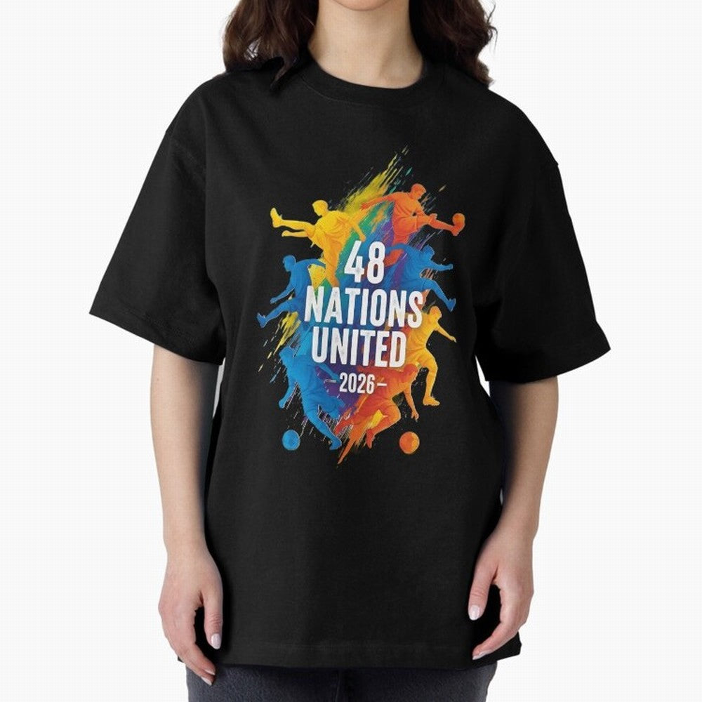 The Unity of World Football Oversized T-Shirt Bring Retro Soccer Energy to the FIFA World Cup 2026 Journey through Messi and Cristiano Ronaldo Highlights, Spain Pride, Worldwide Fan Energy, Dramatic Goals, Stadium Lights and Championship